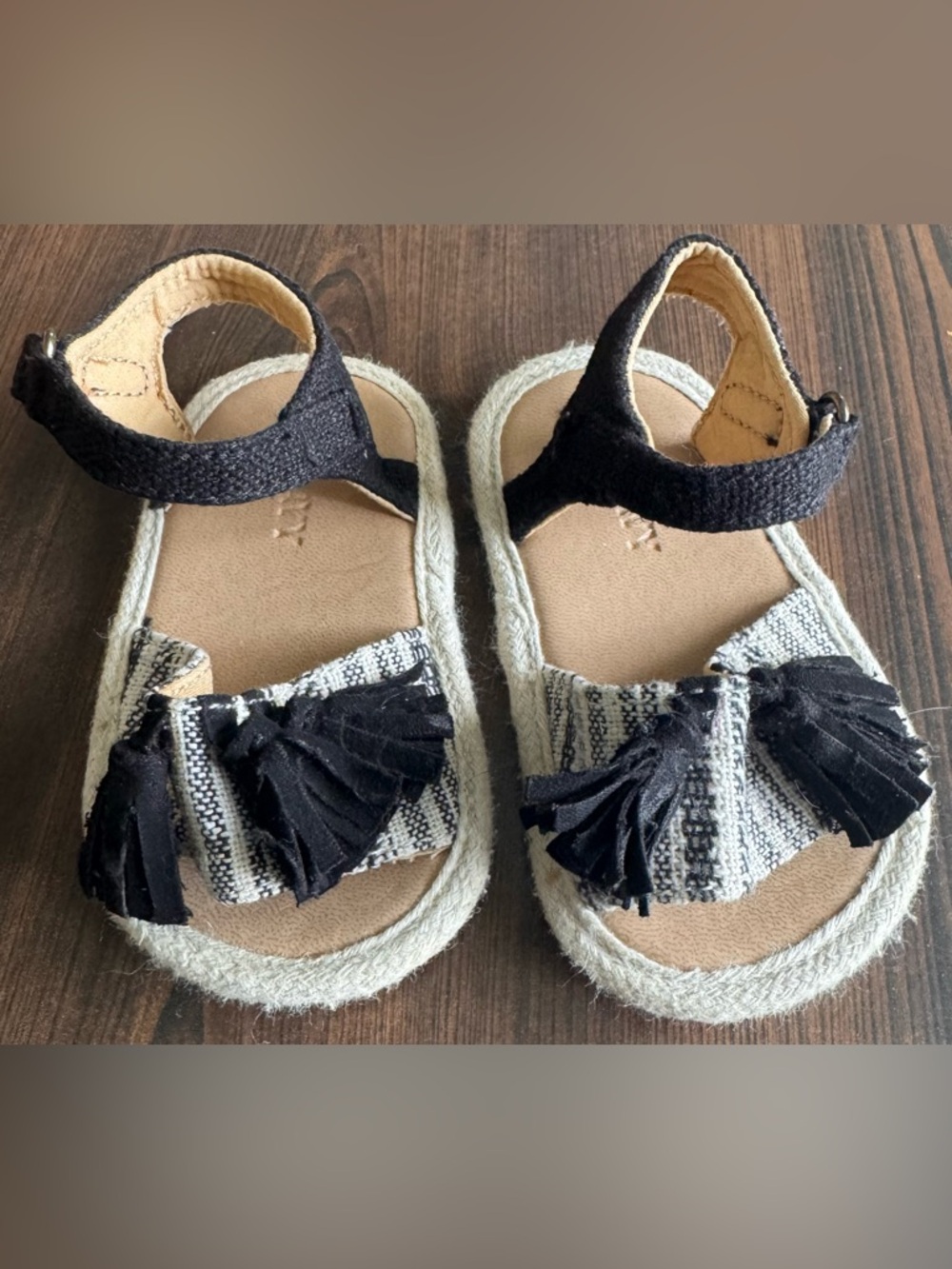 Black and Cream infant Tassel Sandals